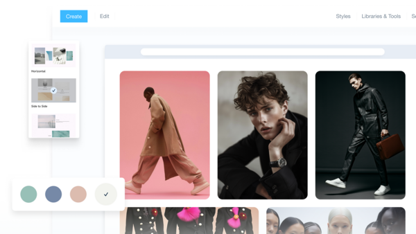 Screenshot of a photography portfolio website displaying a grid layout with portrait and fashion photography samples.