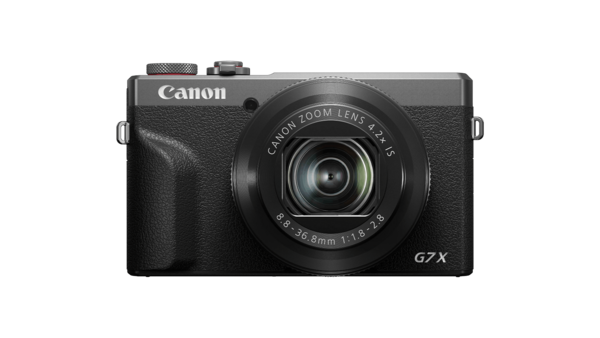 Canon PowerShot G7 X Mark II compact camera shown from front against white background.