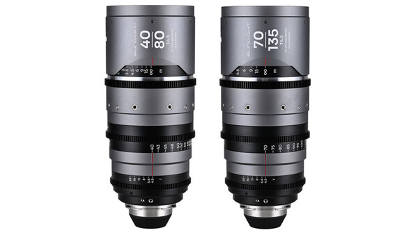 Two cinema zoom lenses with focal lengths of 40-80mm and 70-135mm displayed side by side against white background.