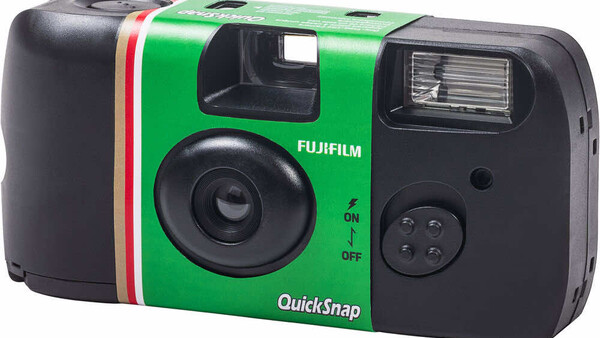 Fujifilm QuickSnap single-use film camera with green and black body