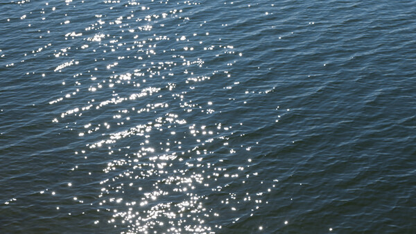 Sunlight glinting off calm ocean water creating sparkling reflections across the surface