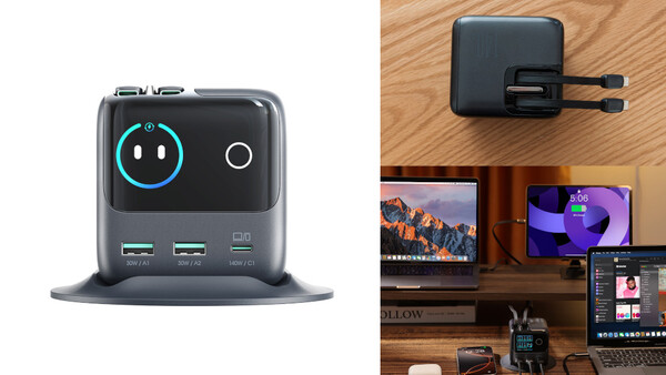 Modular portable power station with circular LED display and multiple USB ports