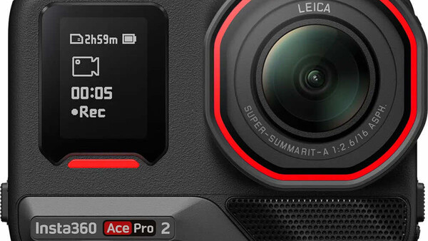 Insta360 Ace Pro 2 action camera with black body and red accents, featuring Leica lens
