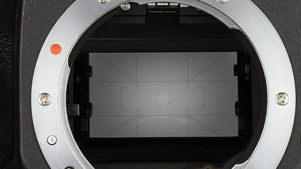 Camera mirror and focusing screen viewed from the mirror box during sensor inspection