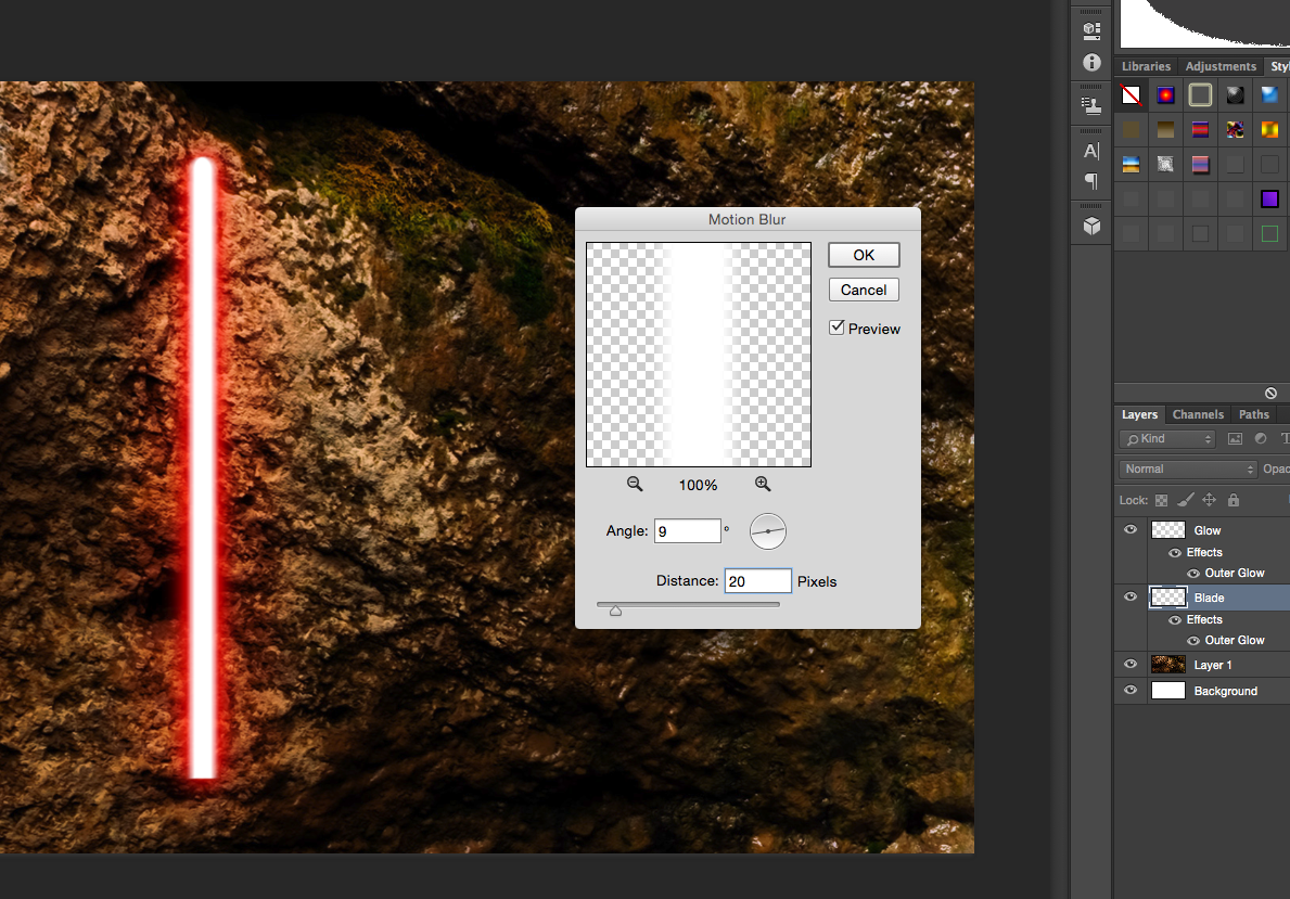realistic lightsaber in photoshop