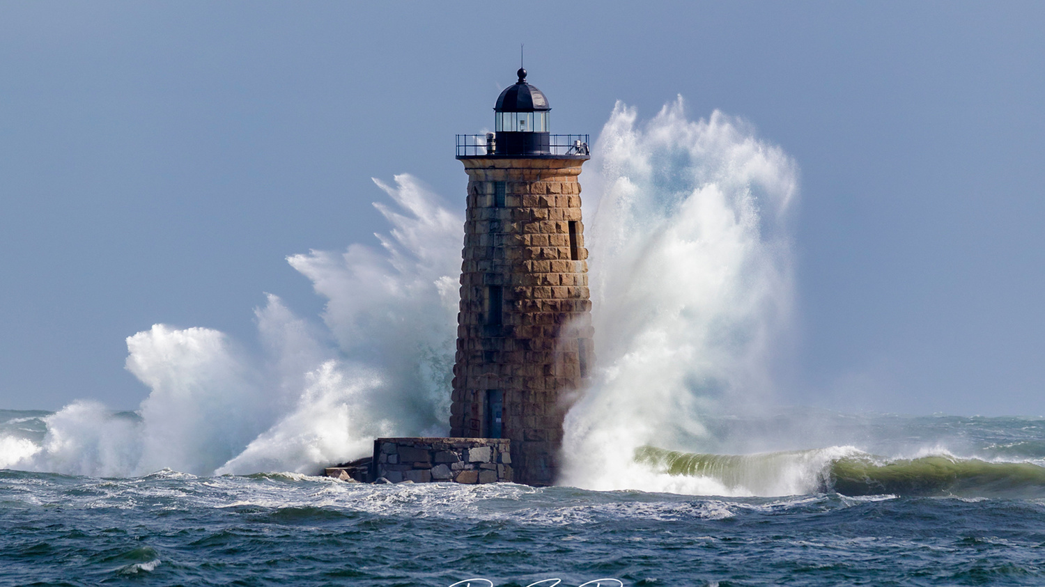 New England Stormy Ocean Lighthouse With Whitecaps Original 