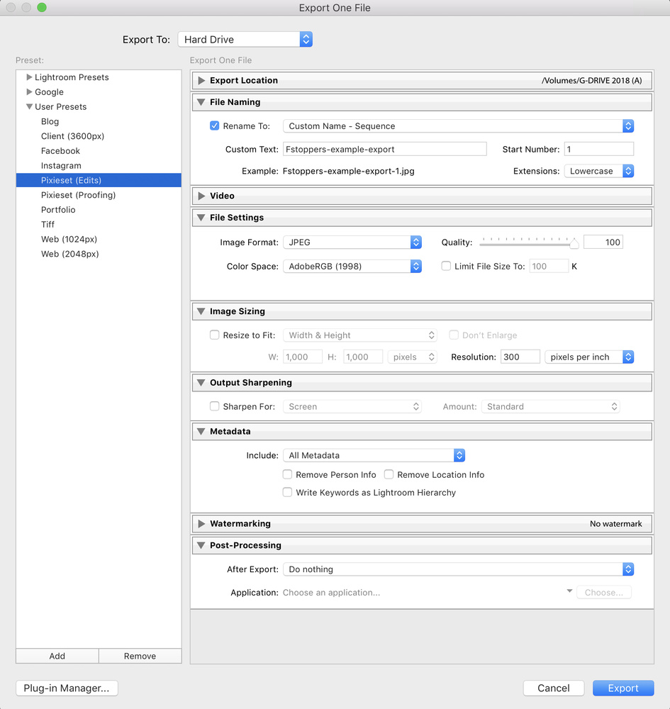 export setting lightroom classic