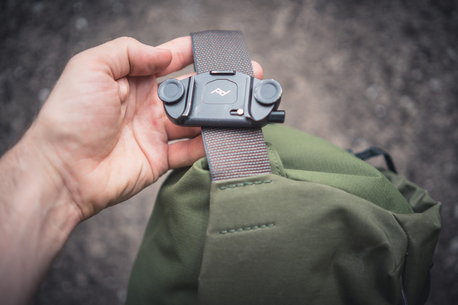 Peak Design Capture Clip attached to Bellroy Venture Camera Sling 10l