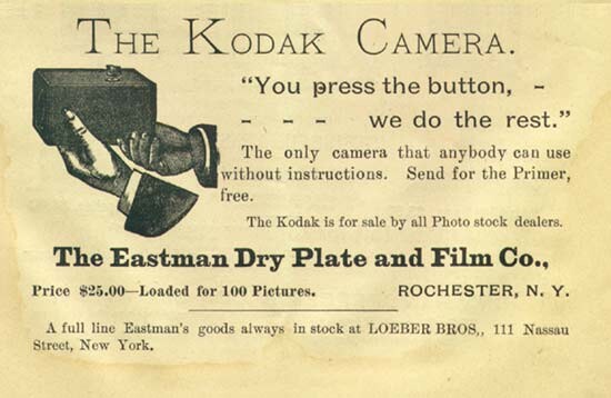 Рекламный плакат фотоаппарата Kodak 1888 года