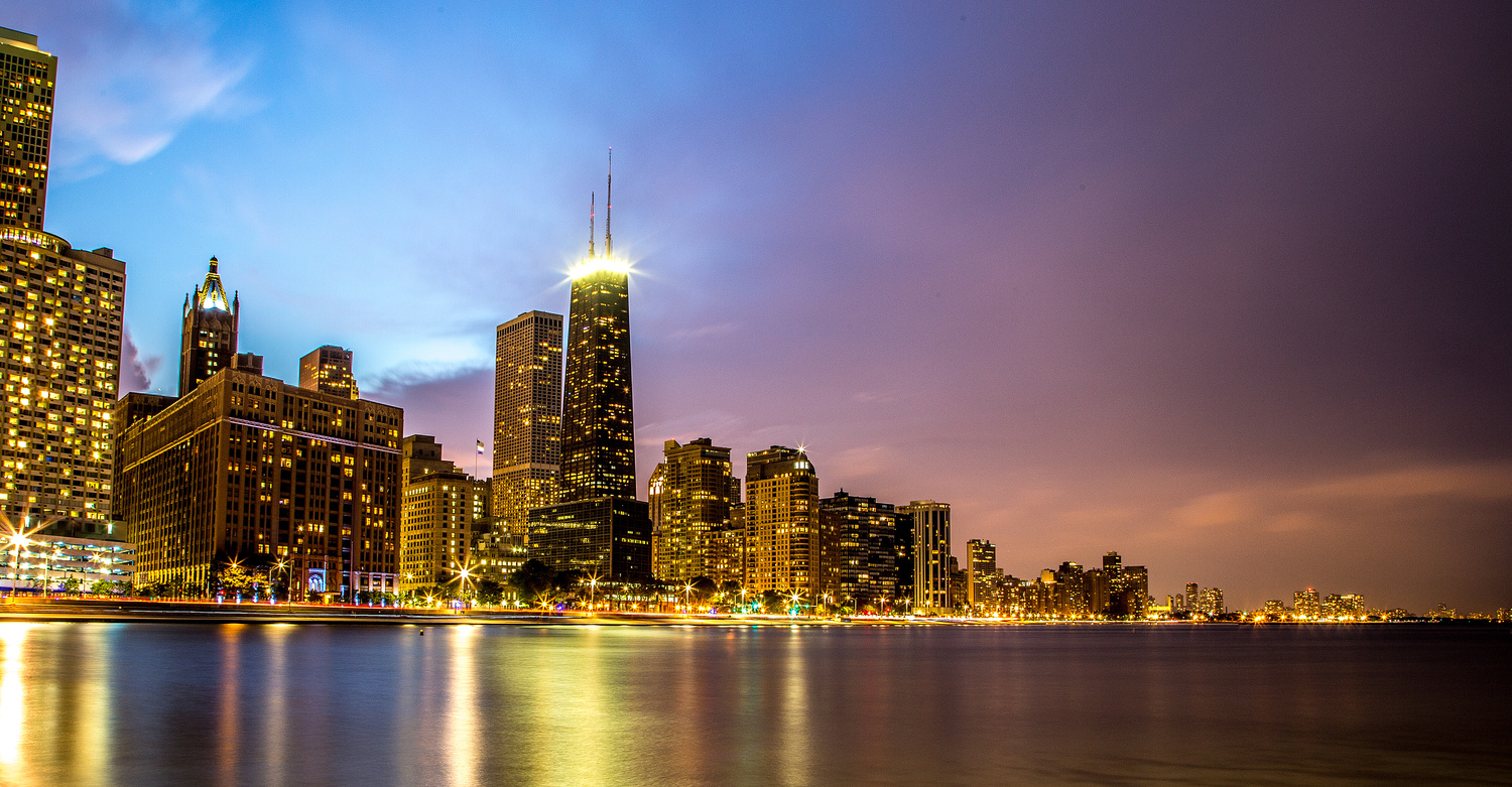 View Chicago Skyline at Night by Lev Kaytsner