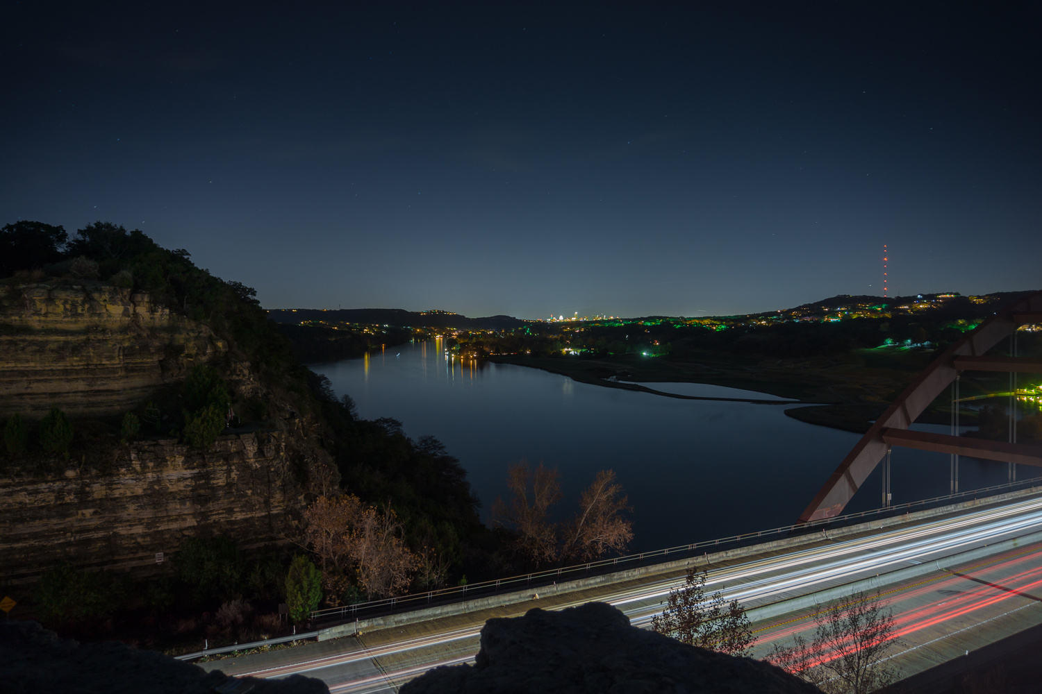 View Historic Penny Backer Bridge Austin TX at Night by Kevin Hill