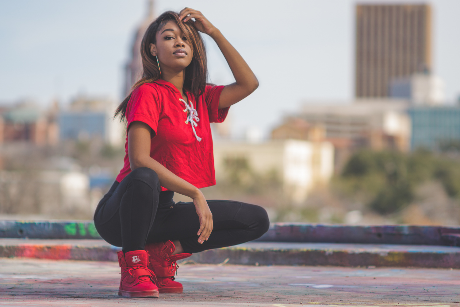 View Model in Hoodie with Austin Downtown Skyline 1 by Kevin Hill