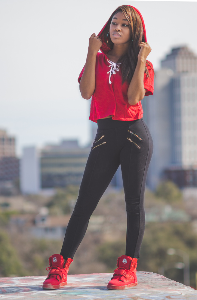 View Model in Hoodie with Austin Downtown Skyline 2 by Kevin Hill