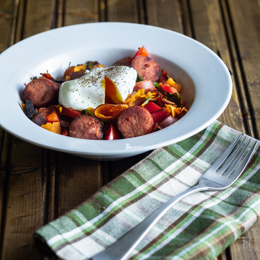 View Sweet Potato and Spinach Hash topped with Poached Egg by Todd Darling