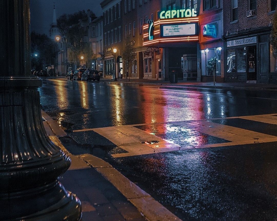 View Rainy Night on Main Street by Jennifer Huston