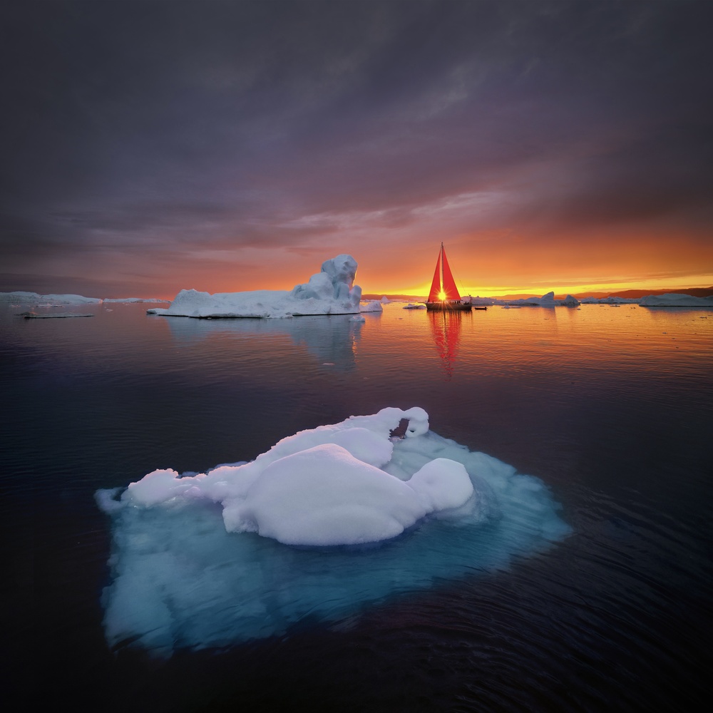 View Greenland midnight sun by Rami Dibo