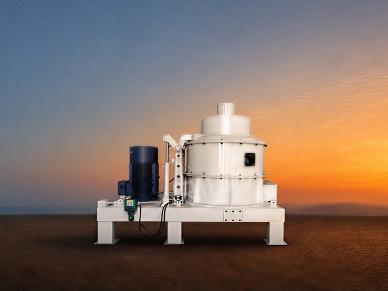 Industrial centrifuge equipment photographed against a dramatic sunset sky