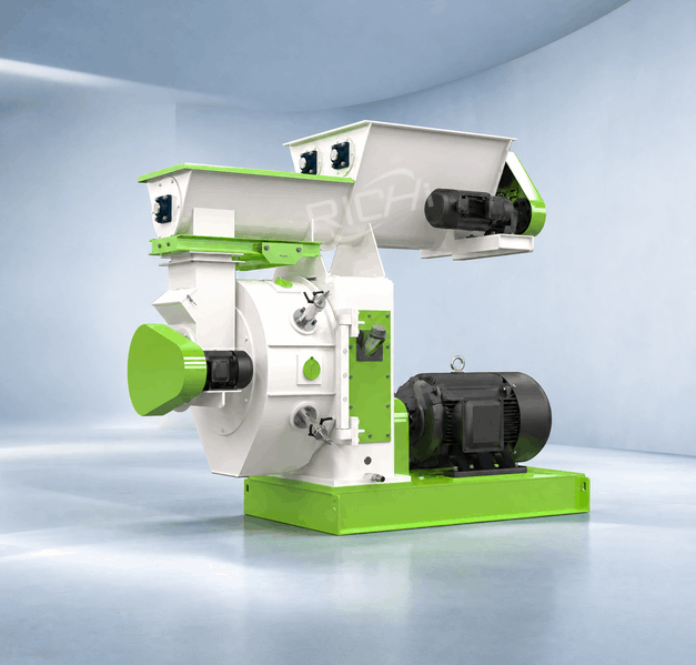 Illustration of a compact green and white milling machine with multiple motor assemblies and rotating components