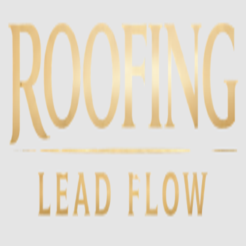 Graphic with gold text reading "ROOFING" and "LEAD FLOW" on light background