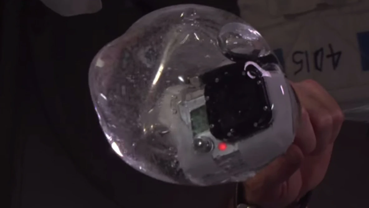 Watch Space Station Astronauts Grow a Water Bubble in Space on YouTube.