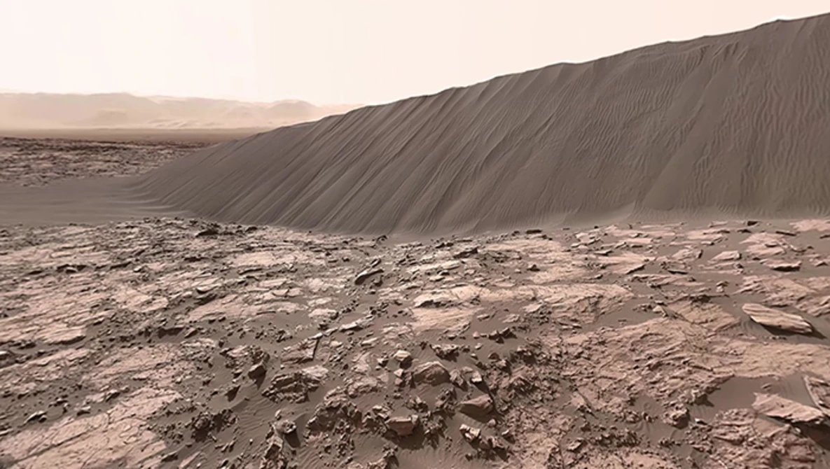Watch NASA's Curiosity Mars Rover at Namib Dune (360 view) on YouTube.