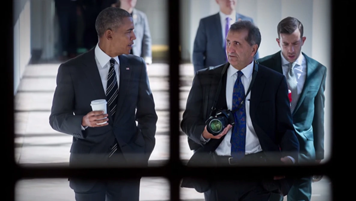 Watch Barack Obama's Official Photographer talks to BBC Newsnight on YouTube.