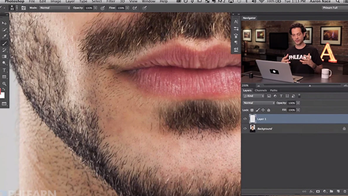Watch How to Create Facial Hair in Photoshop on YouTube.