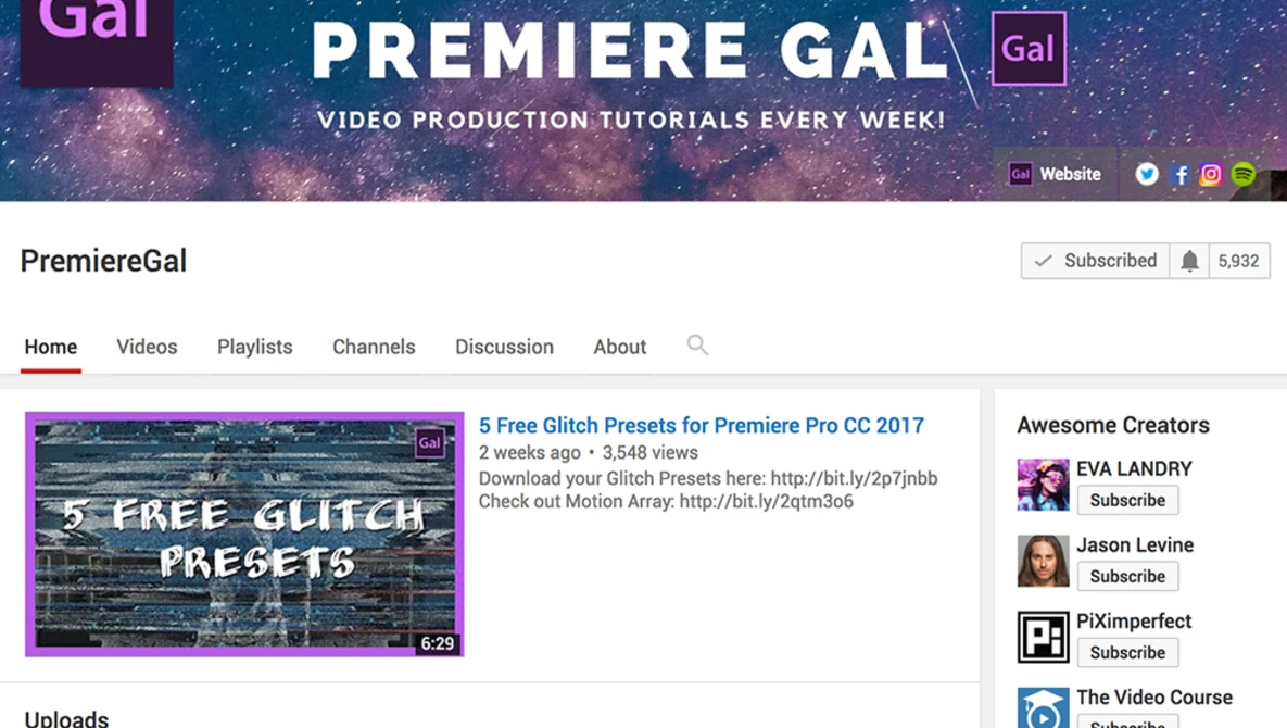Watch Premiere Gal: Free Video Production Tutorials! on YouTube.