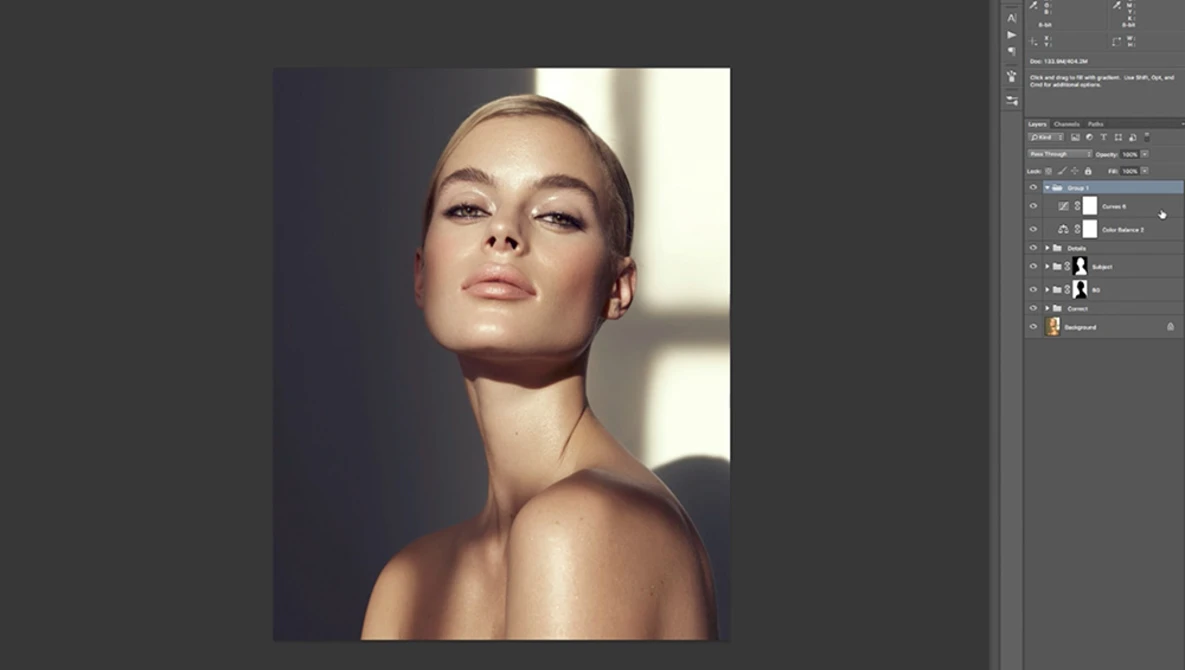 Watch Color Grading and Color Correction Using the Color Balance Tool in Photoshop on YouTube.