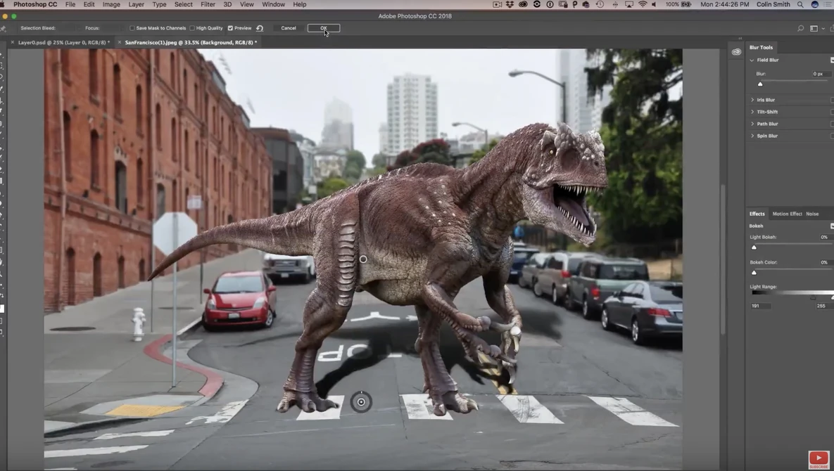 Watch REALISTIC cast SHADOWS in Photoshop, composite Jurassic world dinosaur on YouTube.