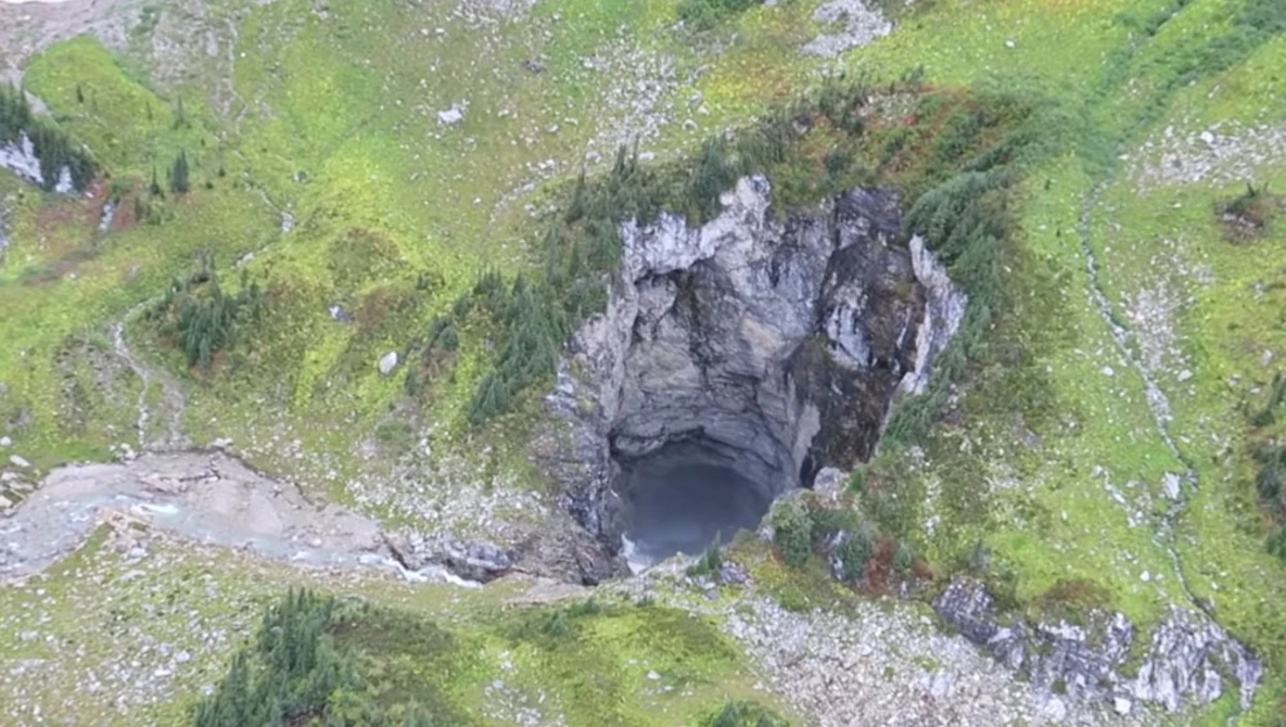 Watch Aerial view of previously unexplored B.C. cave on YouTube.