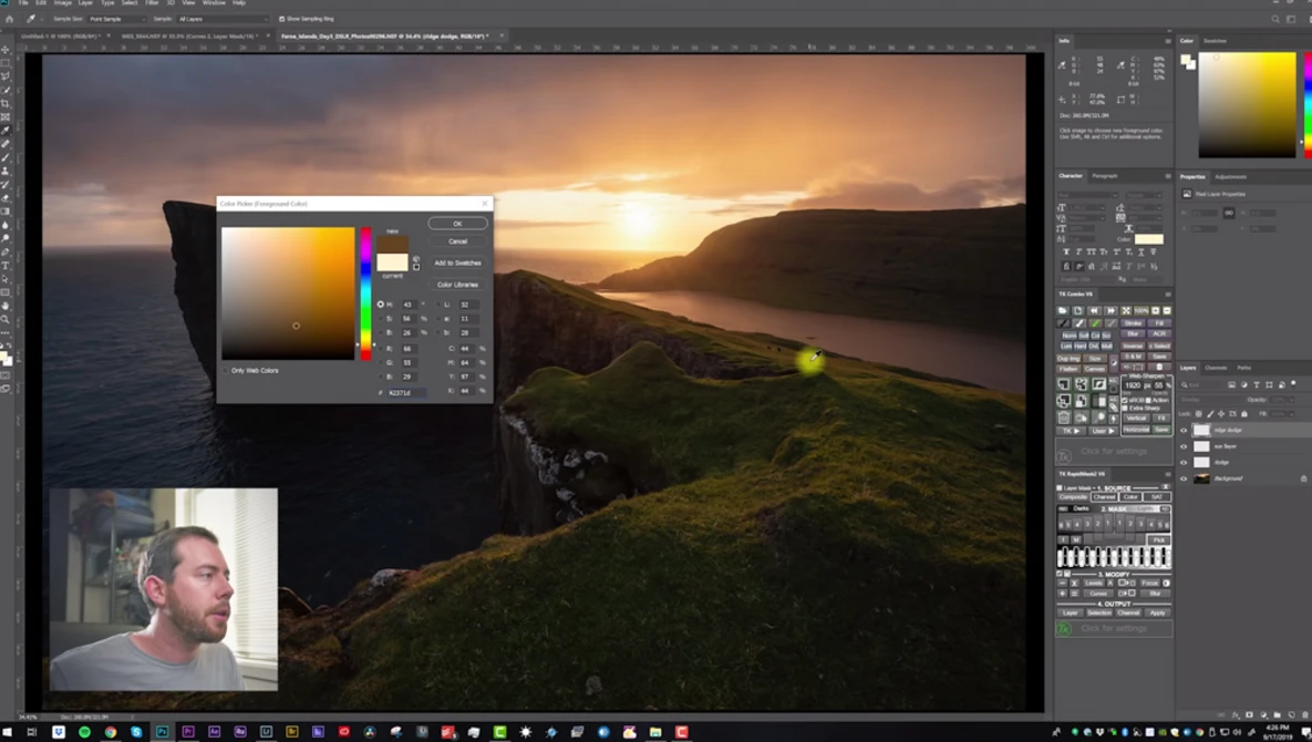 Watch Dodge and Burn Photoshop Tutorial for Landscape Photographers on YouTube.