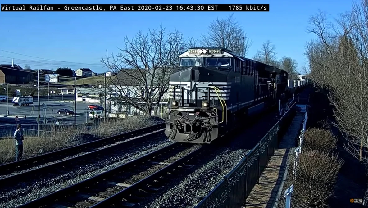 Watch Family on Tracks Barely Escapes Fast Moving Train! Greencastle, PA | Virtual Railfan LIVE on YouTube.