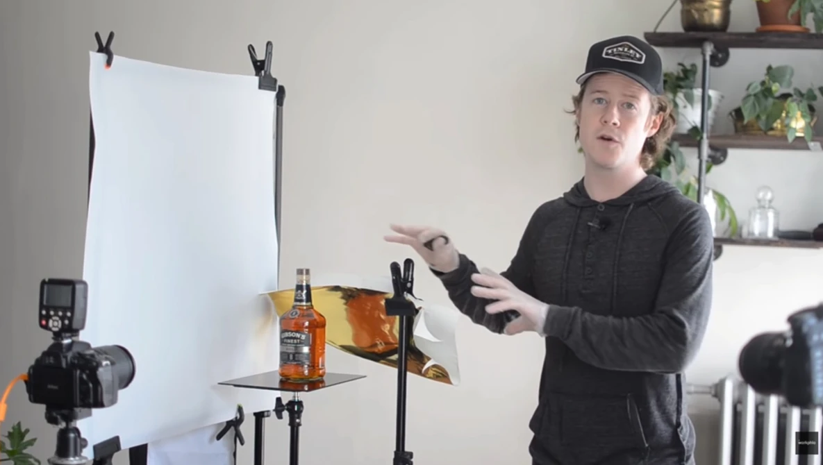 Watch Full 1 Light Whisky Photography Tutorial & Photoshop Composite on YouTube.