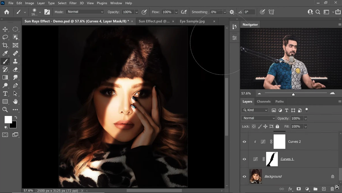 Watch Create FAKE Sun Rays on Face with Photoshop! on YouTube.