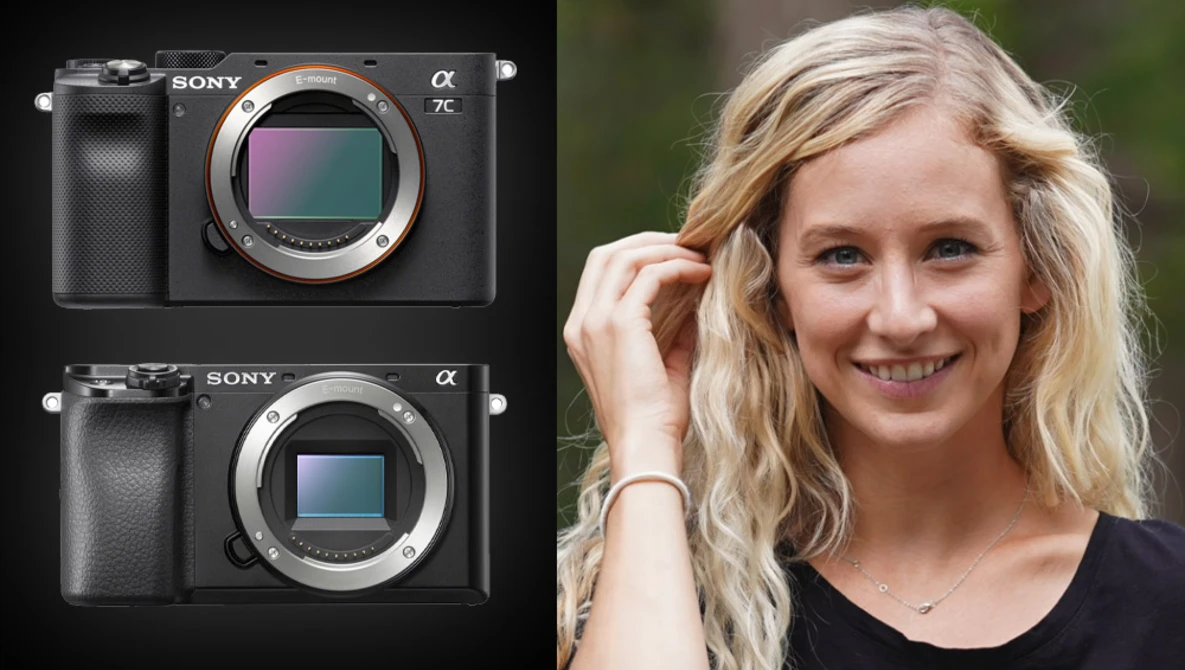 Two Sony Alpha mirrorless camera bodies shown side-by-side without lenses, displaying their sensor mounts.