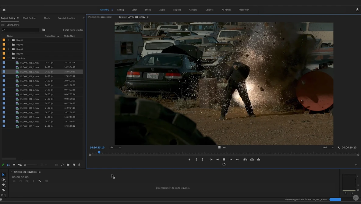 Action sequence showing a person being thrown backward from a car during a stunt, with dust and debris in the air.