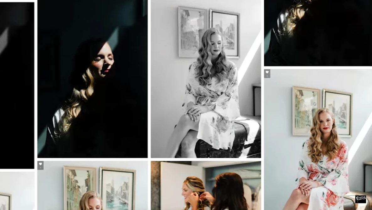 Collage of portrait photography showing various lighting techniques and indoor settings.
