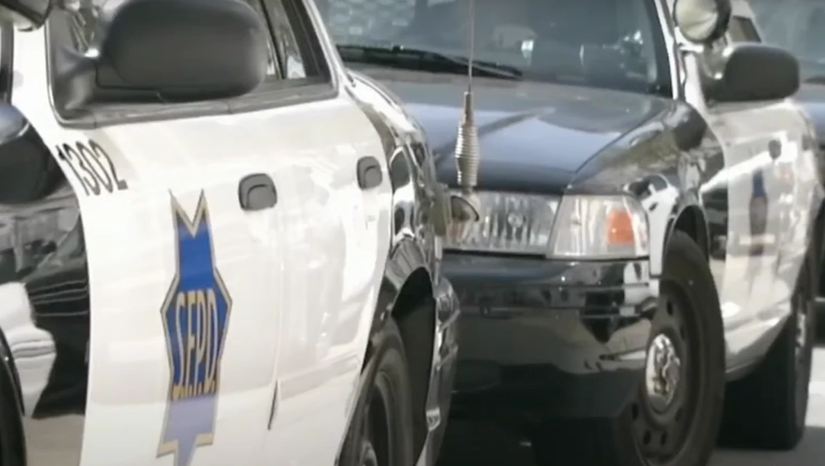 White police vehicles parked in a row at what appears to be a station or lot.