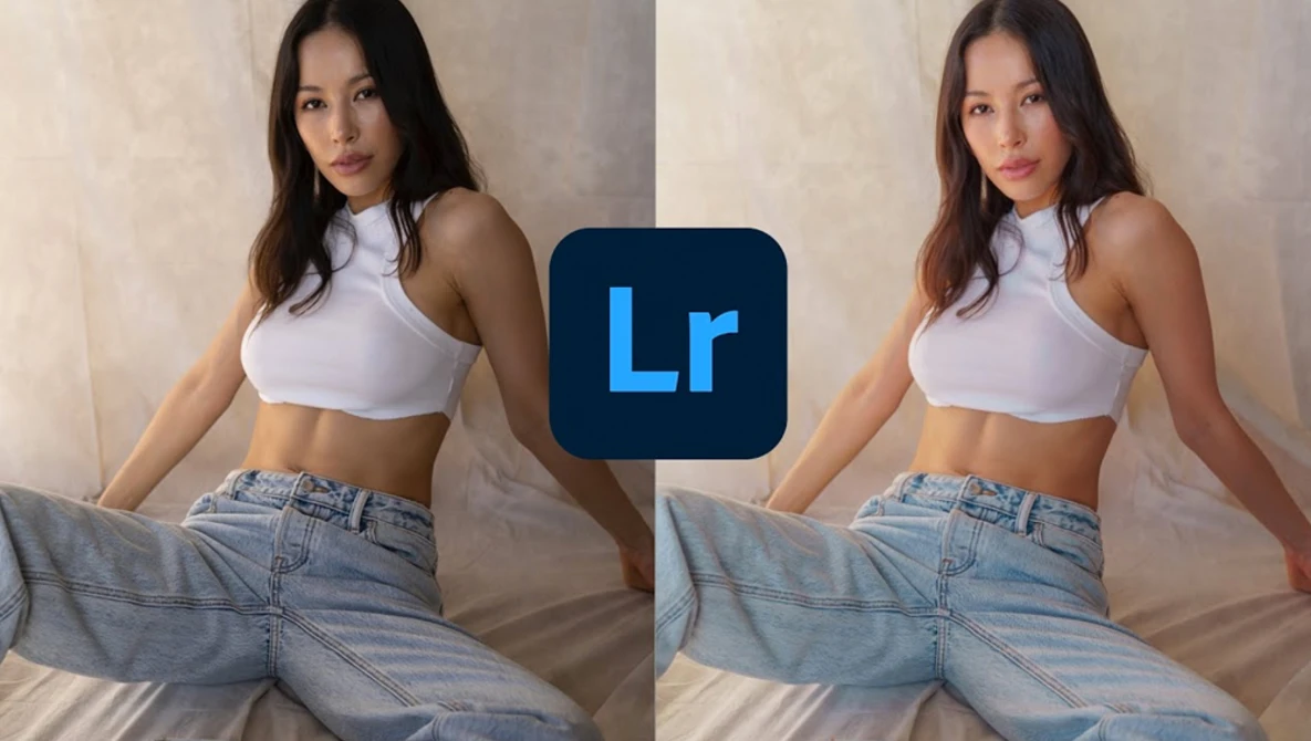 Before-and-after comparison showing Lightroom editing adjustments on a portrait photograph.