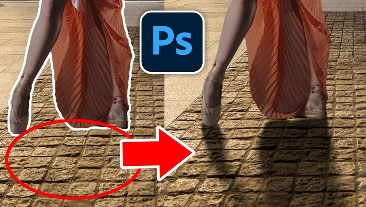 Screenshot demonstrating Photoshop editing of a shadow in an anatomical reference image.