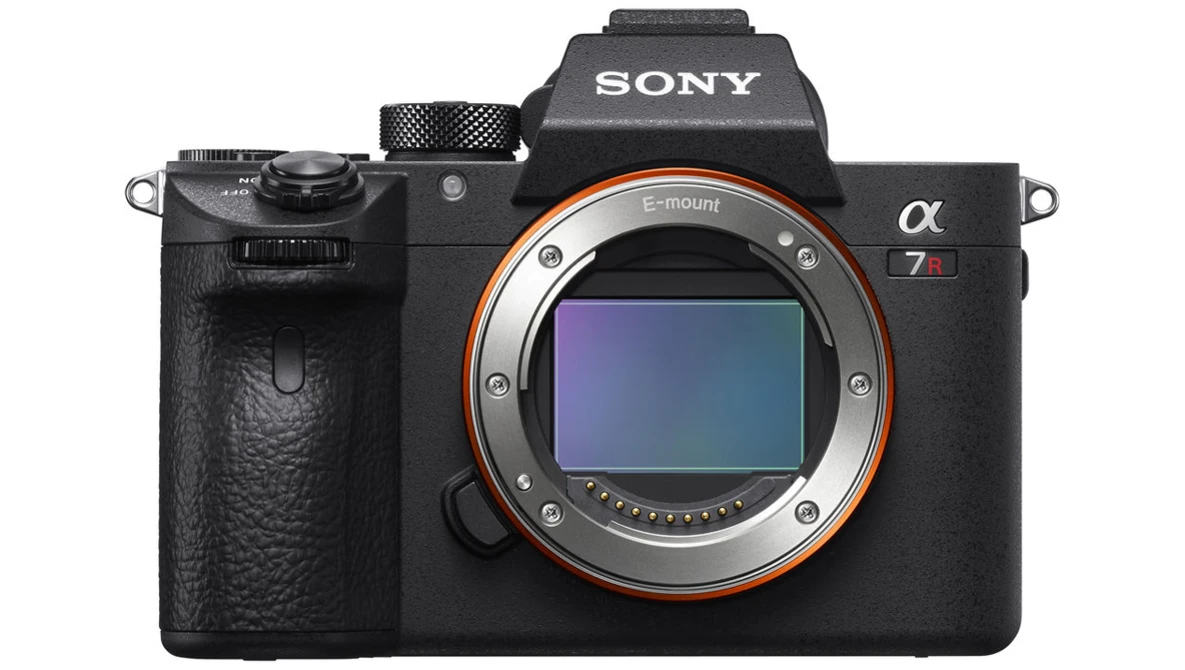 Sony Alpha 7R II mirrorless camera body front view with open sensor and E-mount visible.