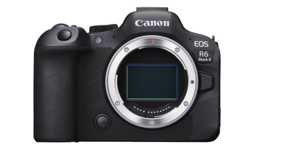 Canon EOS R6 Mark II mirrorless camera body with lens mount visible against white background.