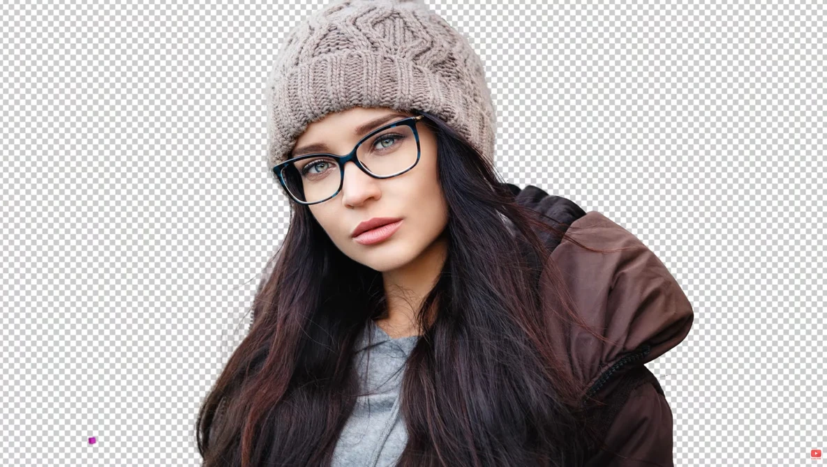 Young woman wearing glasses and a knit beanie with long dark hair and brown jacket.