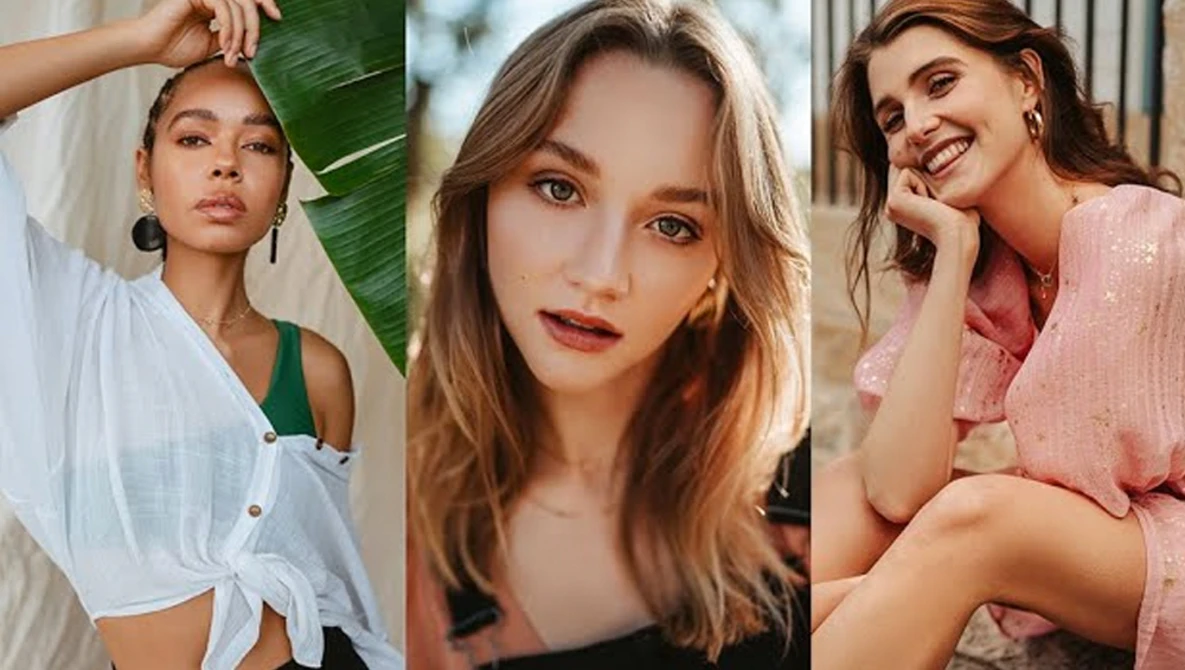 Three portrait photographs showing different women with varied styling and lighting approaches.