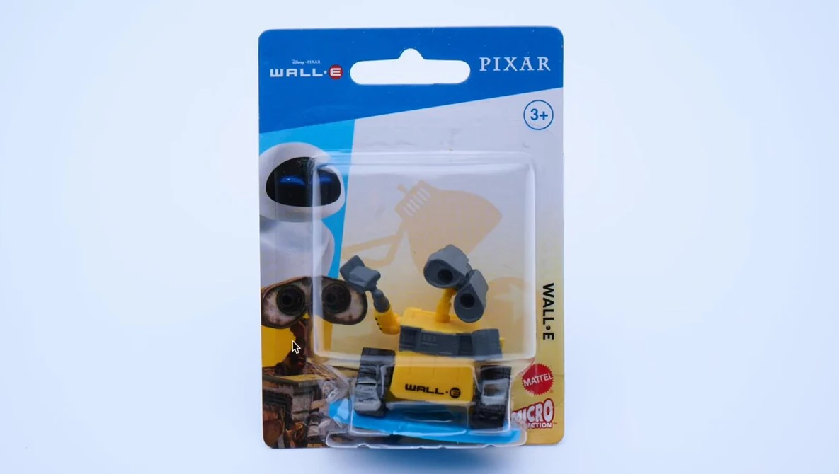 WALL-E action figure in yellow and black packaging against a light background.