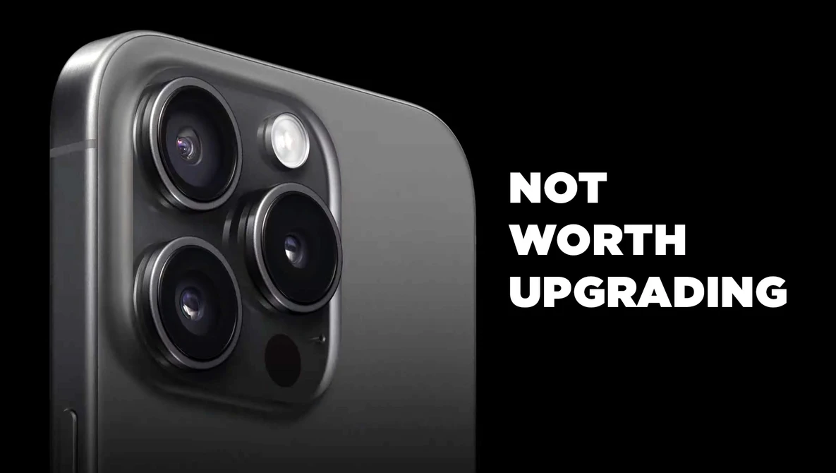 Smartphone camera module with triple lens setup against black background.