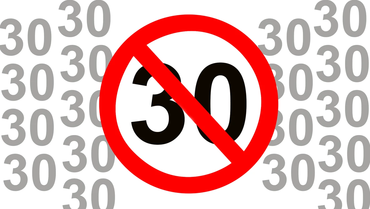 Graphic illustration of a red prohibition sign with the number 50 crossed out in black.