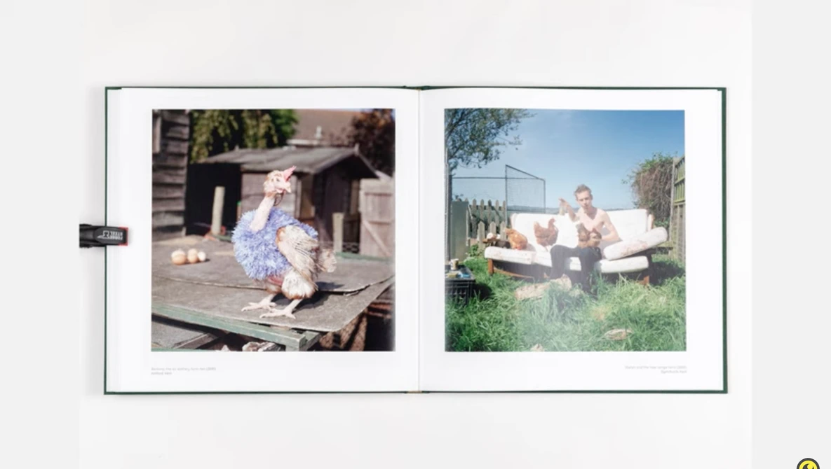 Open photo album spread displaying two vintage color photographs from different outdoor settings.