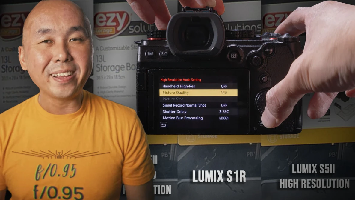 Panasonic Lumix S1R camera menu screen displayed during hands-on comparison review.